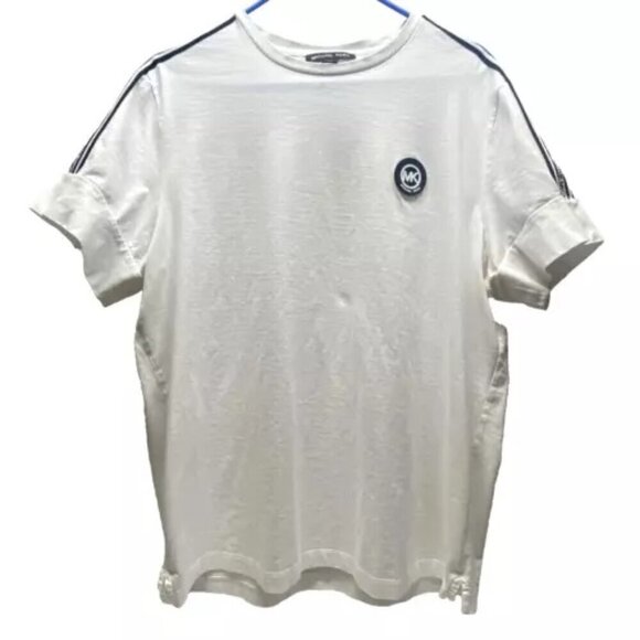 Michael Kors Logo Patch Short Sleeved Tee White Black Men's XL Athleisure EUC - Picture 1 of 8